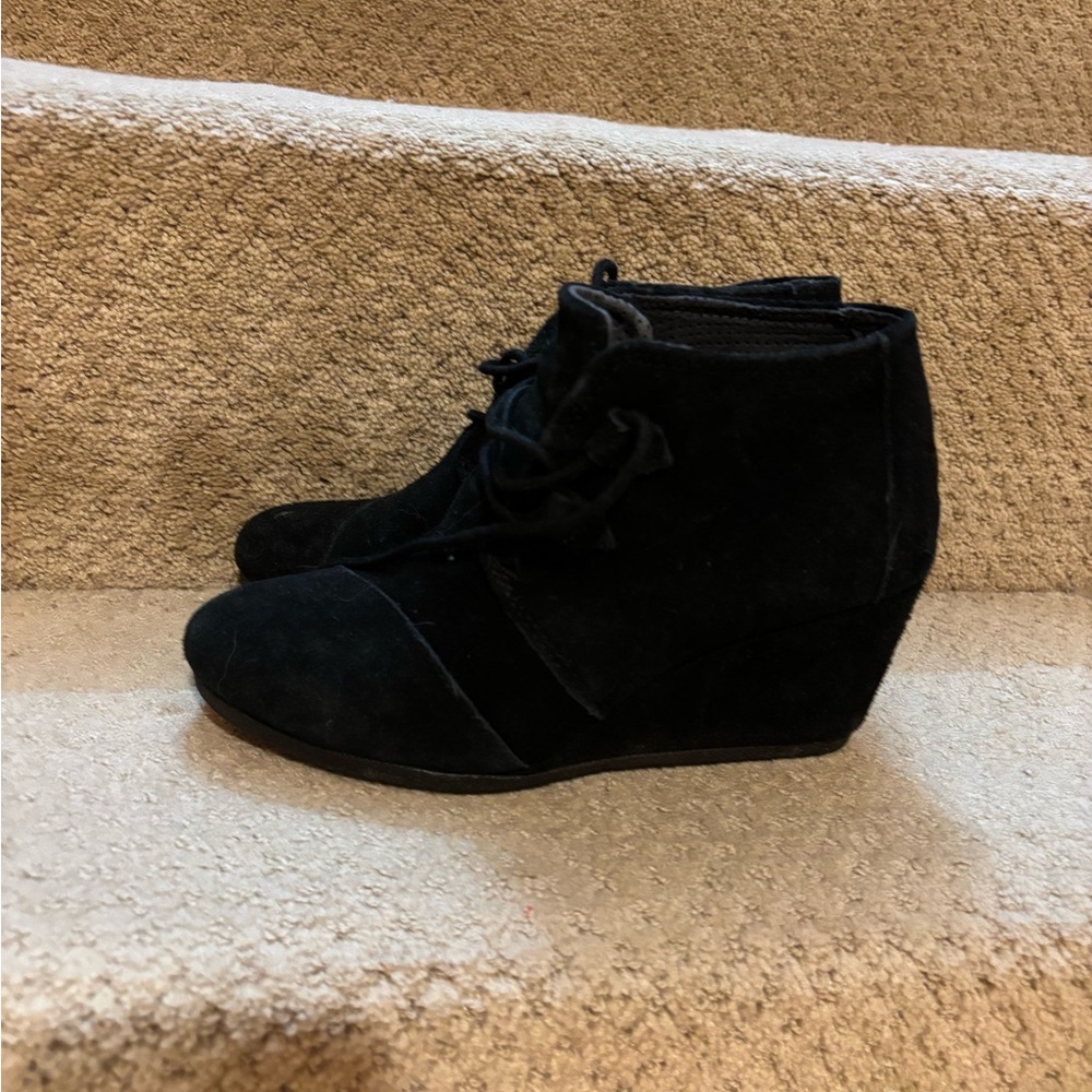 Toms Black Suede Wedge Ankle Boots